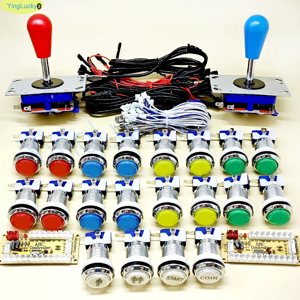 Arcade Kit 2 Players With LED Push Button American Style Joystick USB Encoder Cables Mame Jamma Game Parts DIY PC Raspberry Pi