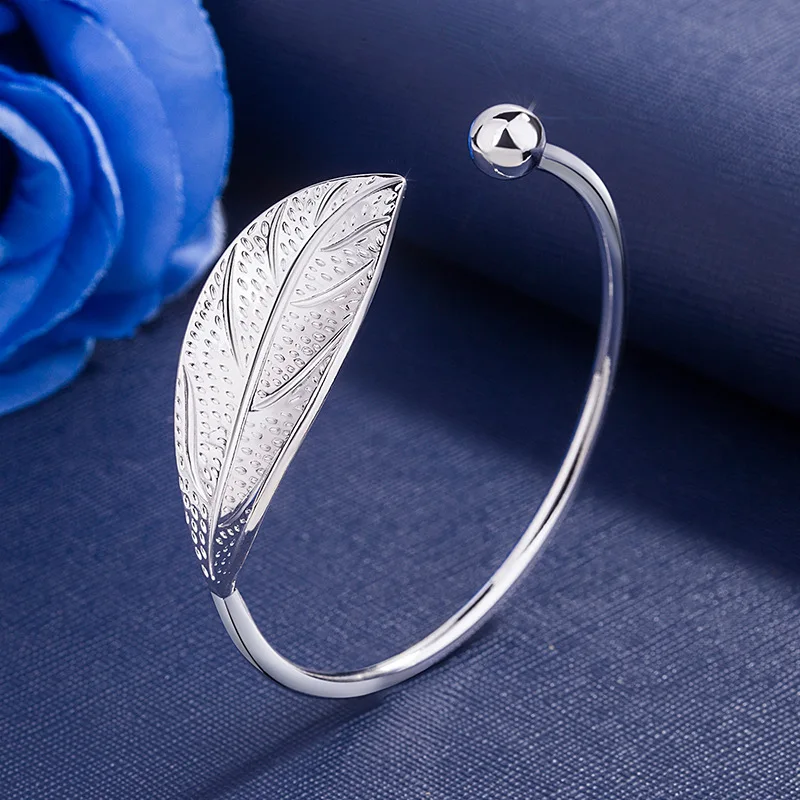 

Luxury 925 Sterling Tree Leaf Bracelet for Women Fashion Designer Elegant Leaf Opening Bracelets Party Jewelry Gifts