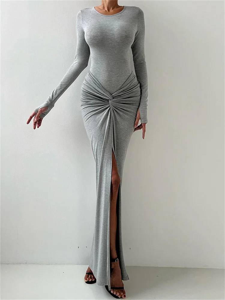 

InGrily Fashion Elegant Simple Women 2 Piece Set Solid Elastic Bodysuit Tops+Peach Buttocks Wrapped Long Skirts Matching Suits