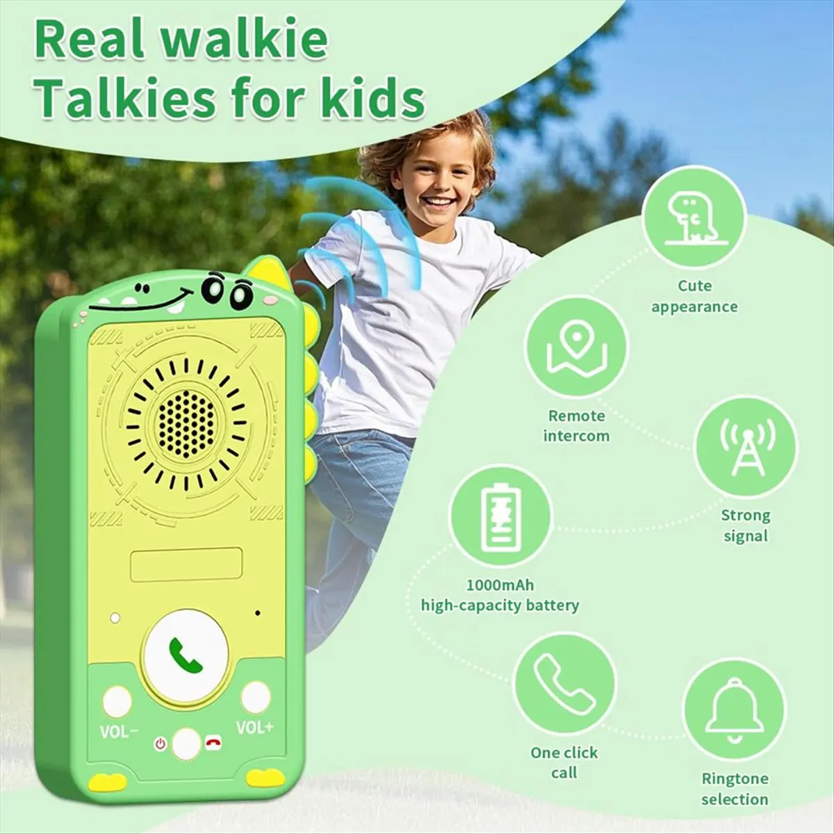 Walkie Talkie A64I untuk Anak-Anak, Pengirim Pesan Instan dengan Casing Silikon Dinosaurus, Mode Obrolan, Bicara dan Dengarkan Secara Bersamaan untuk Anak-Anak di Rumah dan Luar Ruangan