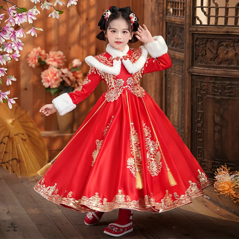 

New Years Princess Dress Chinese Ancient Tang Costume Traditional Festival Clothes Fleece Lining Long Tulle Dresses Modern Hanfu