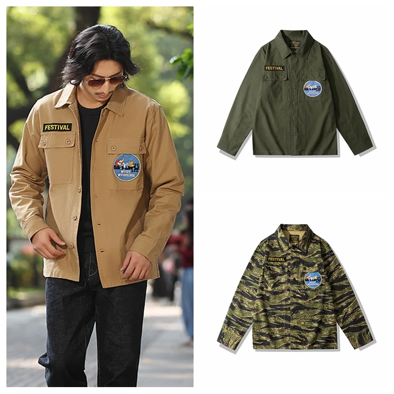 

Vintage Logo Letter Embroidery Outdoor Long Sleeve Men's Shirt Versatile Workwear Standard Fit Pure Cotton Youth Casual Shirt