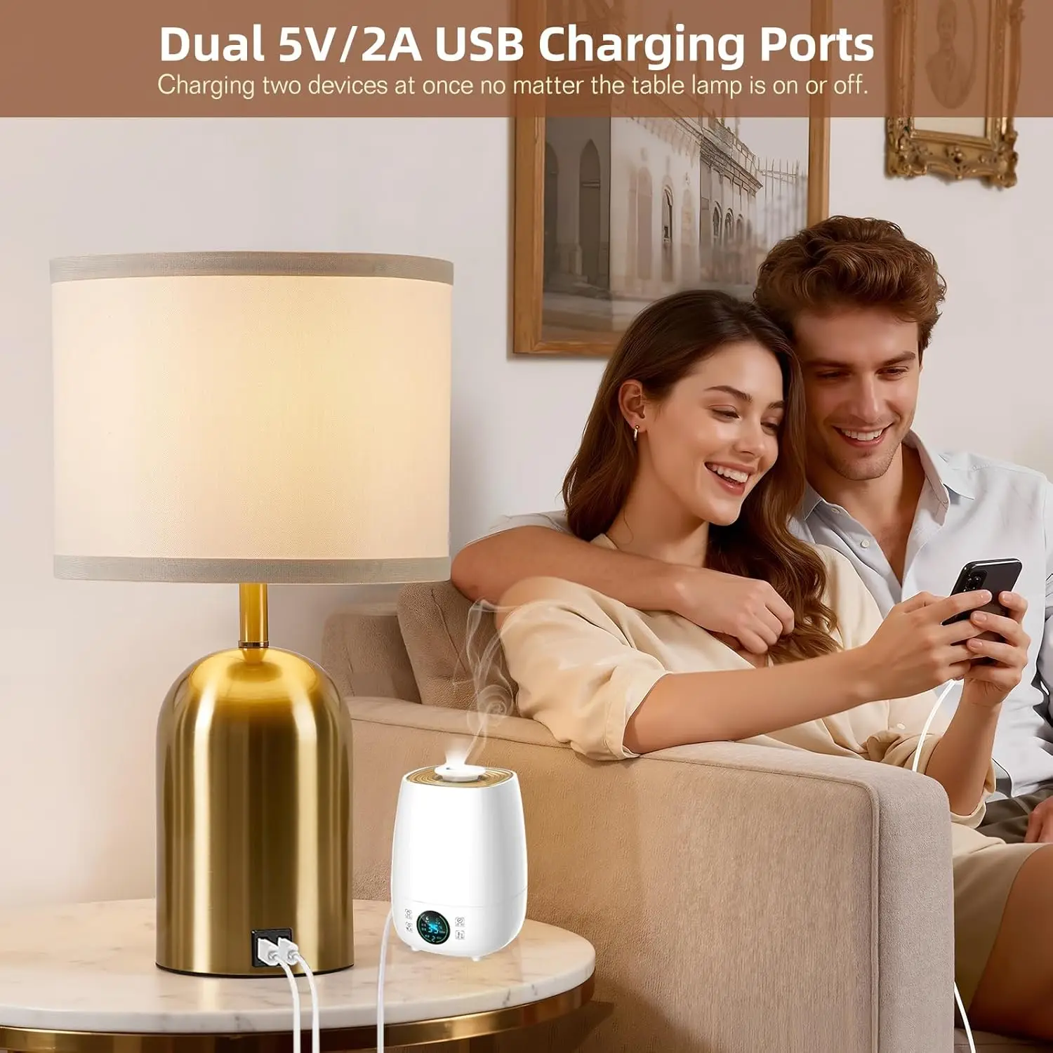 Set di 2 lampade da tavolo Gold Touch Control con ricarica USB, dimmerabili per camera da letto, soggiorno, ufficio