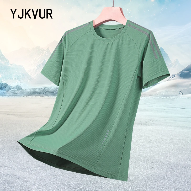 YJKVUR Oversize T-shirts Men's 2024 Summer Comfortable Breathable Short Sleeve Tops Quick Dry Outdoor Sports Gym Running Shirts