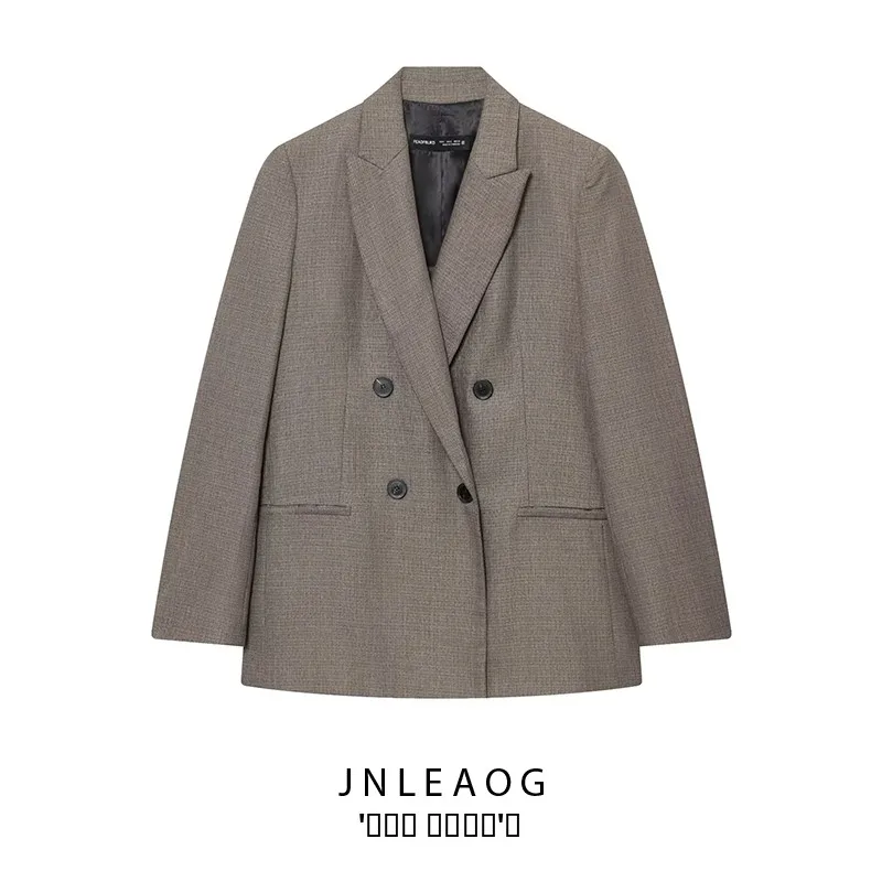 Faionable JNLEAOG Women's Suit Jaet oulder Pads Double Breasted Long Sve Busin Wear Polyester Zebra Pattern