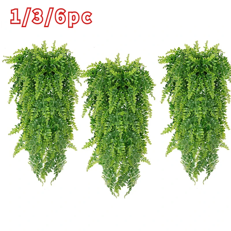 

1/3/6pcs Persian Fern Leaves Home Garden Room Decor Hanging Artificial Plant Plastic Vine Grass Wedding Party Wall Home Decora