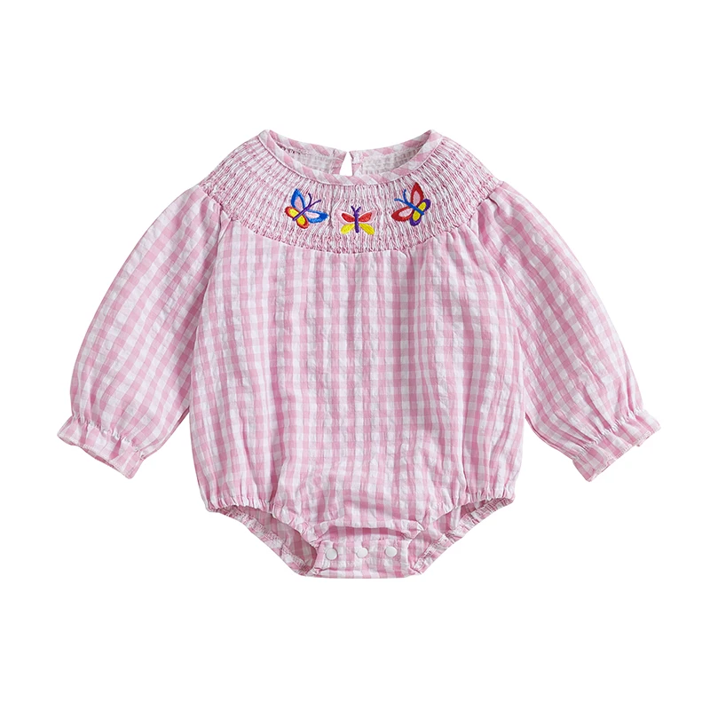 

Baby Girls Cute Romper Butterfly Embroidery Plaid Long Sleeve Jumpsuits for Newborn Infant Toddler Fashion Clothes