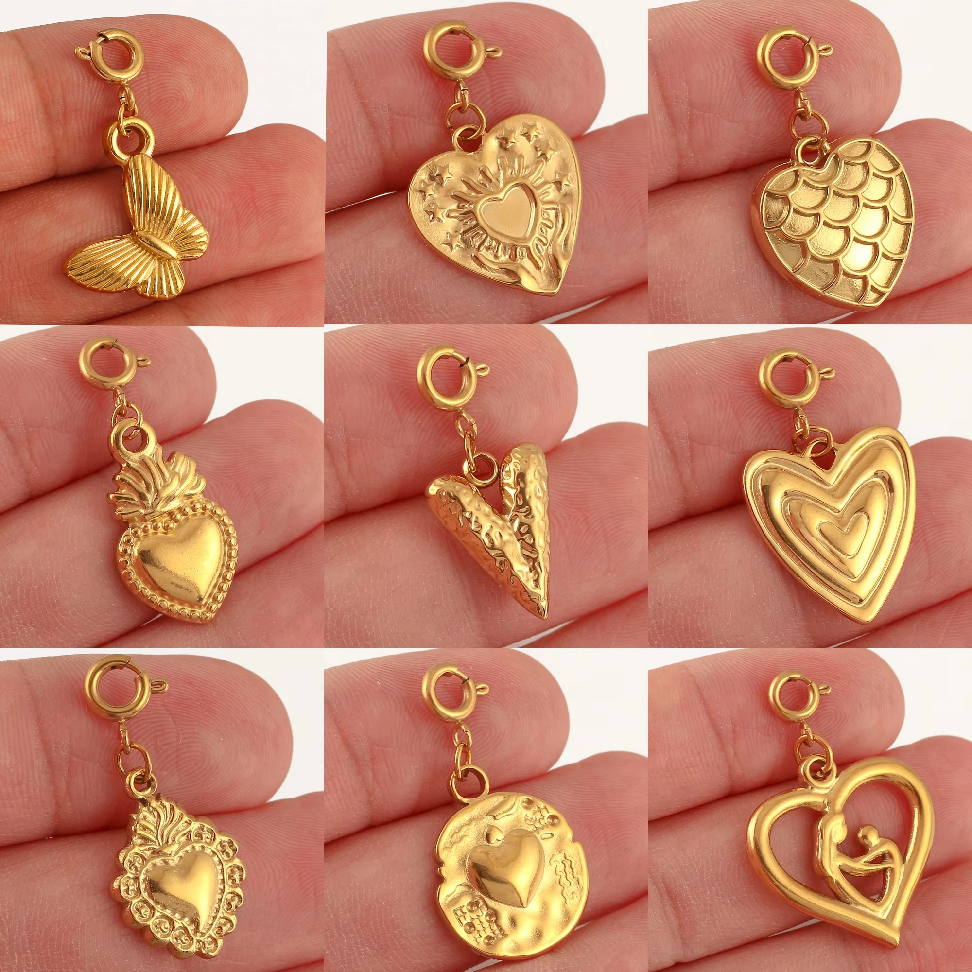 Lovely 3D Heart Charms Gold Color Plated Stainless Steel Tree of Life Pendant DIY Mother\'s Day Necklace Handmade Jewelry Making
