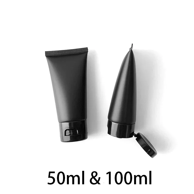 50 g 100 g mattschwarze Kunststoff-Quetschflasche, leerer Kosmetikbehälter, Creme, Körperlotion, nachfüllbar, weicher Schlauch, 50 ml, 100 ml