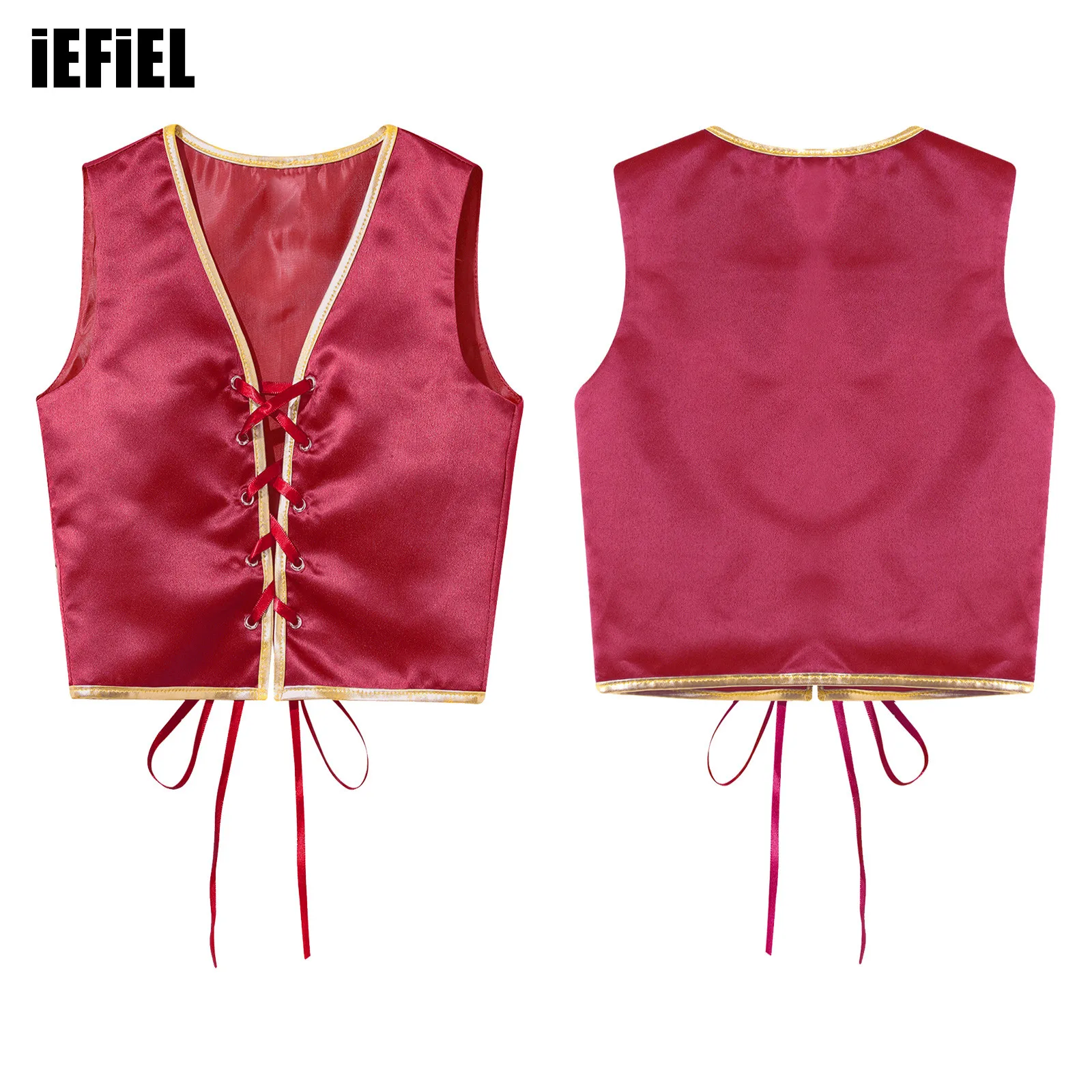 Girls Medieval Renaissance Costume Vest Sleeveless Front Lace-up Casual Vintage Waistcoat for Halloween Dress Party Performance