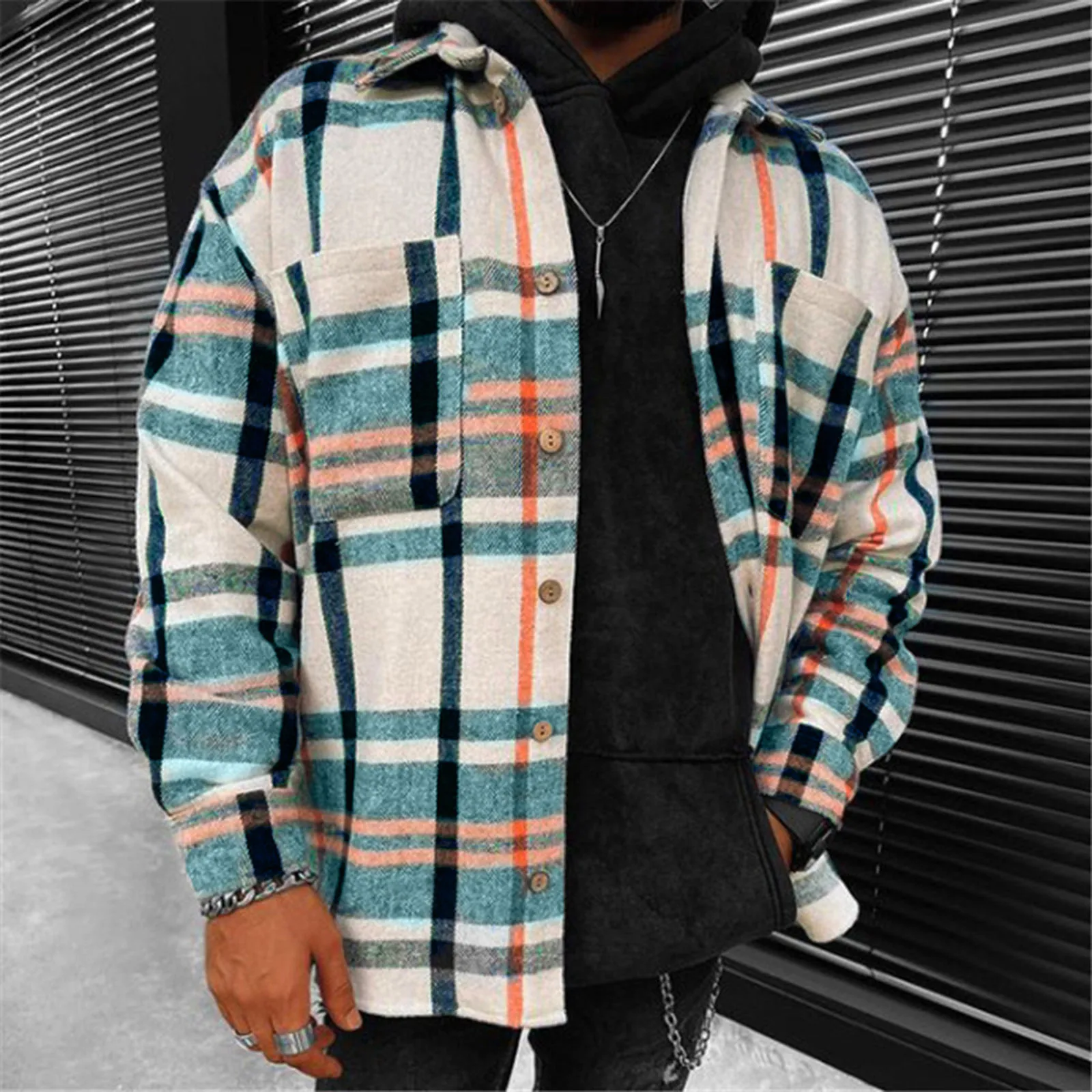 Casual Plaid Shirts Men 2023 Spring Autumn Single Breasted Loose Long Lapel Tops Large Size Pocket Flannel Checked Shirts S-3XL