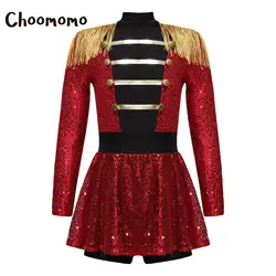 Girls Circus Ringmaster Costume Lion Tamer Ring Leader Uniforms Majorette Halloween Party Magic Show Performance Fancy Dress Up
