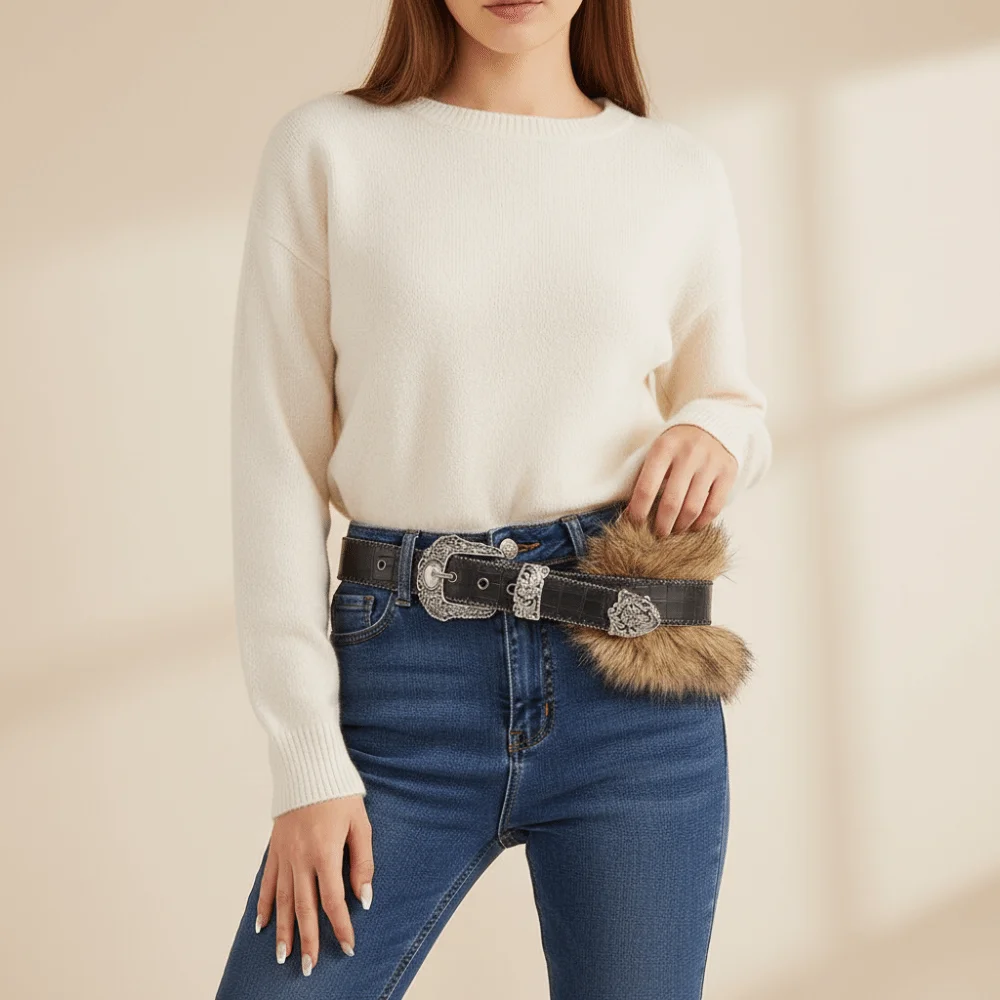 شخصية الرجعية الجلود الفراء حزام واسعة برشام الشرير نمط حزام النمط الغربي Y2K حزام السراويل الملحقات #4