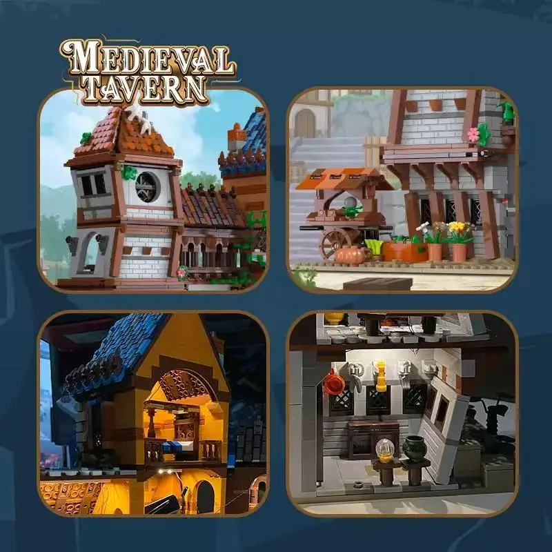 2843 peças modelo de construção diy da série street view, blocos de construção de taverna medieval, presente de brinquedo infantil, brinquedo de construção de casa grande