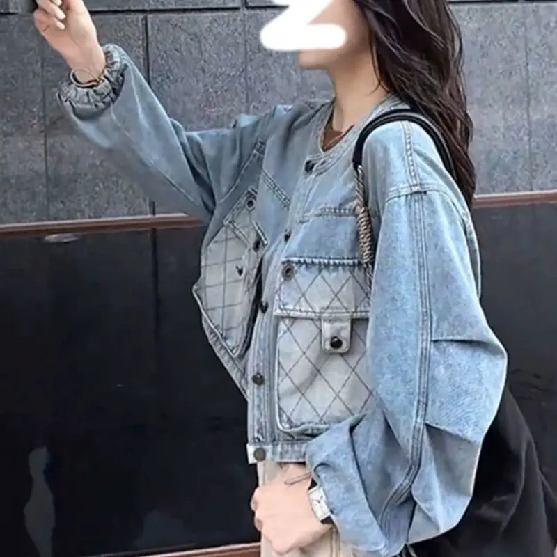 Trend Short Jeans Jacket Women's Coat Spring/autumn New Vintage High-Quality Denim Baseball Jacket Long Sleeve Pockets Buttons