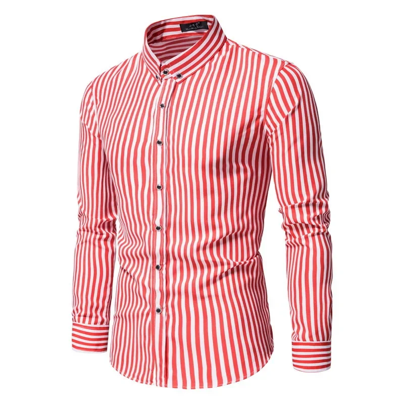 

2023 Spring and Autumn New Men's Shirts Stripe Print Long Sleeve Shirts Large Slim Fit Men's Casual Shirts
