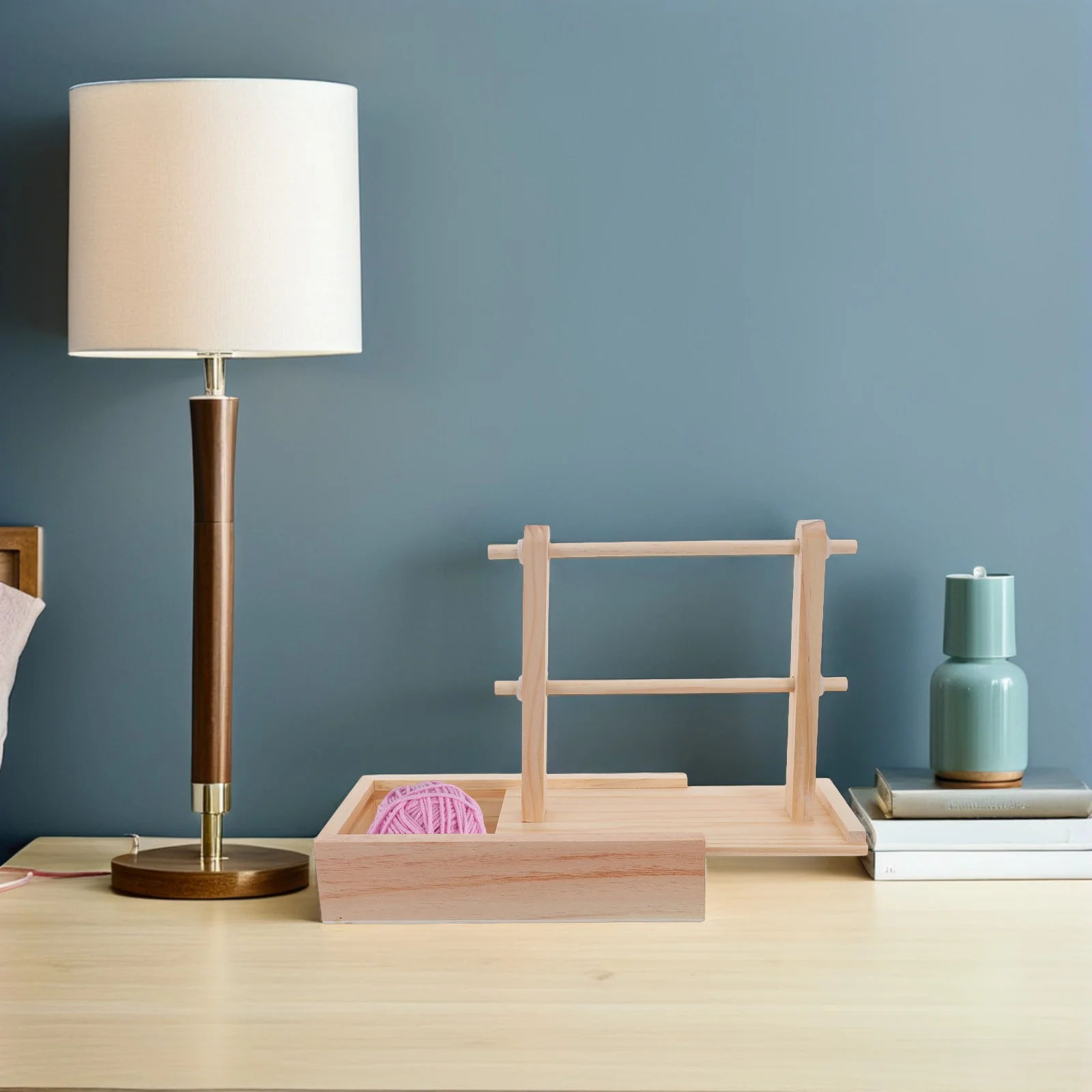 

1 комплект, деревянная подставка с двойным держателем, портативный органайзер для хранения пряжи, стойка для вязания крючком, вязателей с ящиком для инструментов, ручное устройство для намотки пряжи