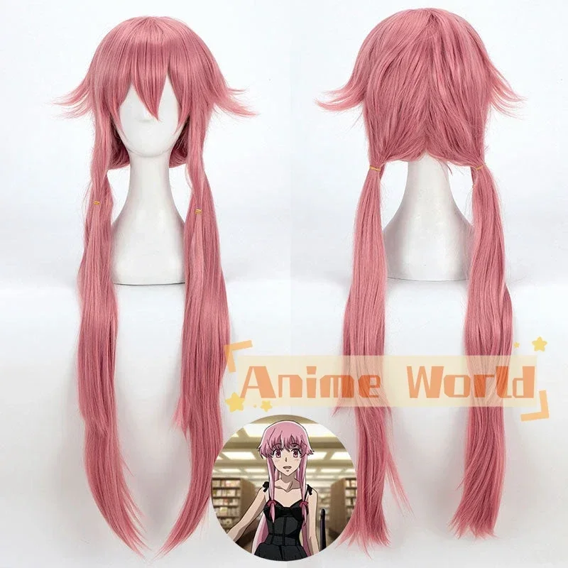 Future Diary Mirai Nikki Yuno Gasai Pink Cosplay Wig Halloween Synthetic Hair Heat