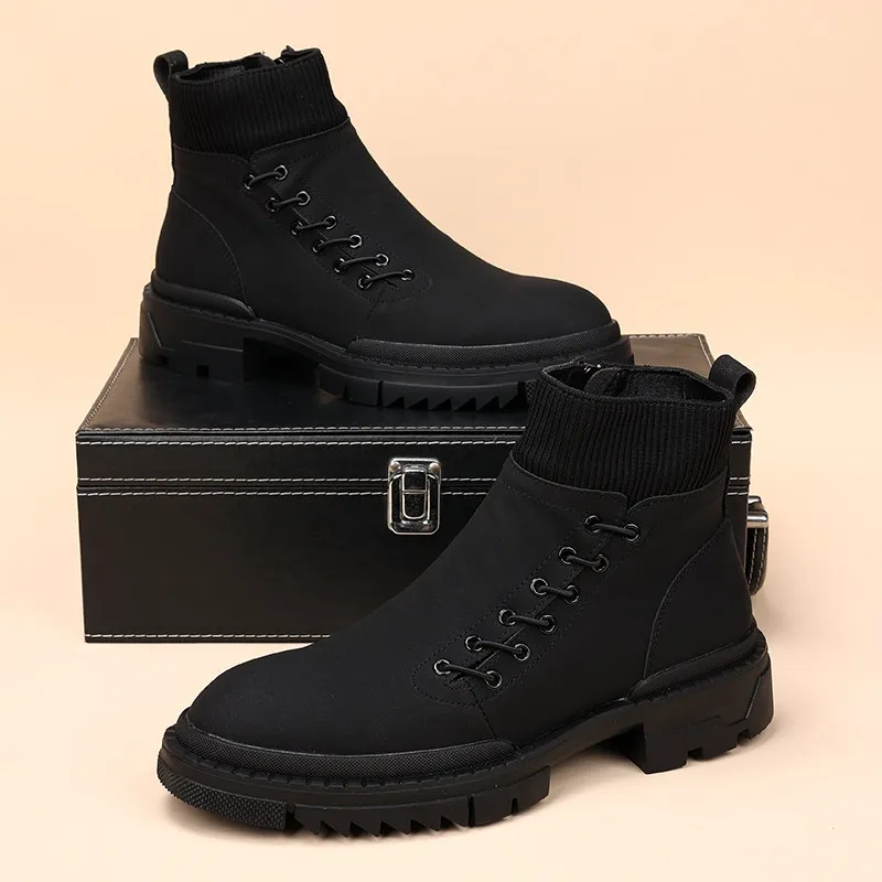 mens fashion party banquet cowboy boots natural leather shoes platform warm cotton winter snow boot ankle botas masculina zapato