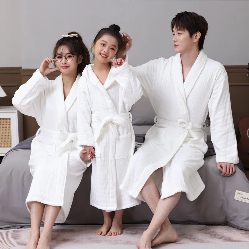 Cotton Color Matching Couples Bathrobe for Spring and Summer Water Absorbing Long Sleeve Sleeping Robe for Couples pajamas robes