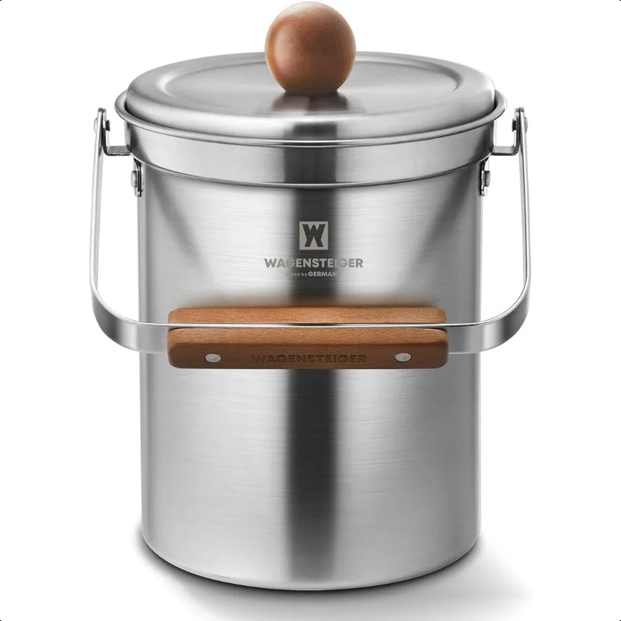 

Кухонная корзина для компоста на столешнице, 101 унций, 3 литра с герметичной крышкой, нержавеющая сталь SUS304, корзина для пищевых мусора без запаха с деревянной рукой