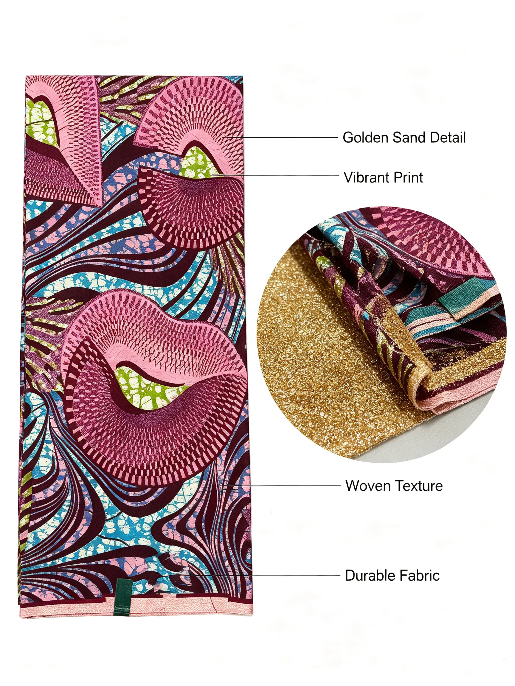 Grand Gold Wax Print Fabric 6 Yards African Ankara Real Wax Cloth Pink Blue Pattern For Women Dress Sewing Pagne Africain view 4