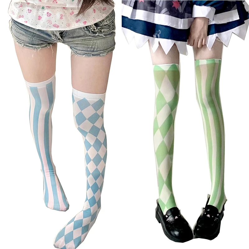 Altria Pendragon Alter Cosplay Stocking Lolita Asymmetrical Striped Plaid Long Socks JK Harajuku Over Knee Thigh High Stockings