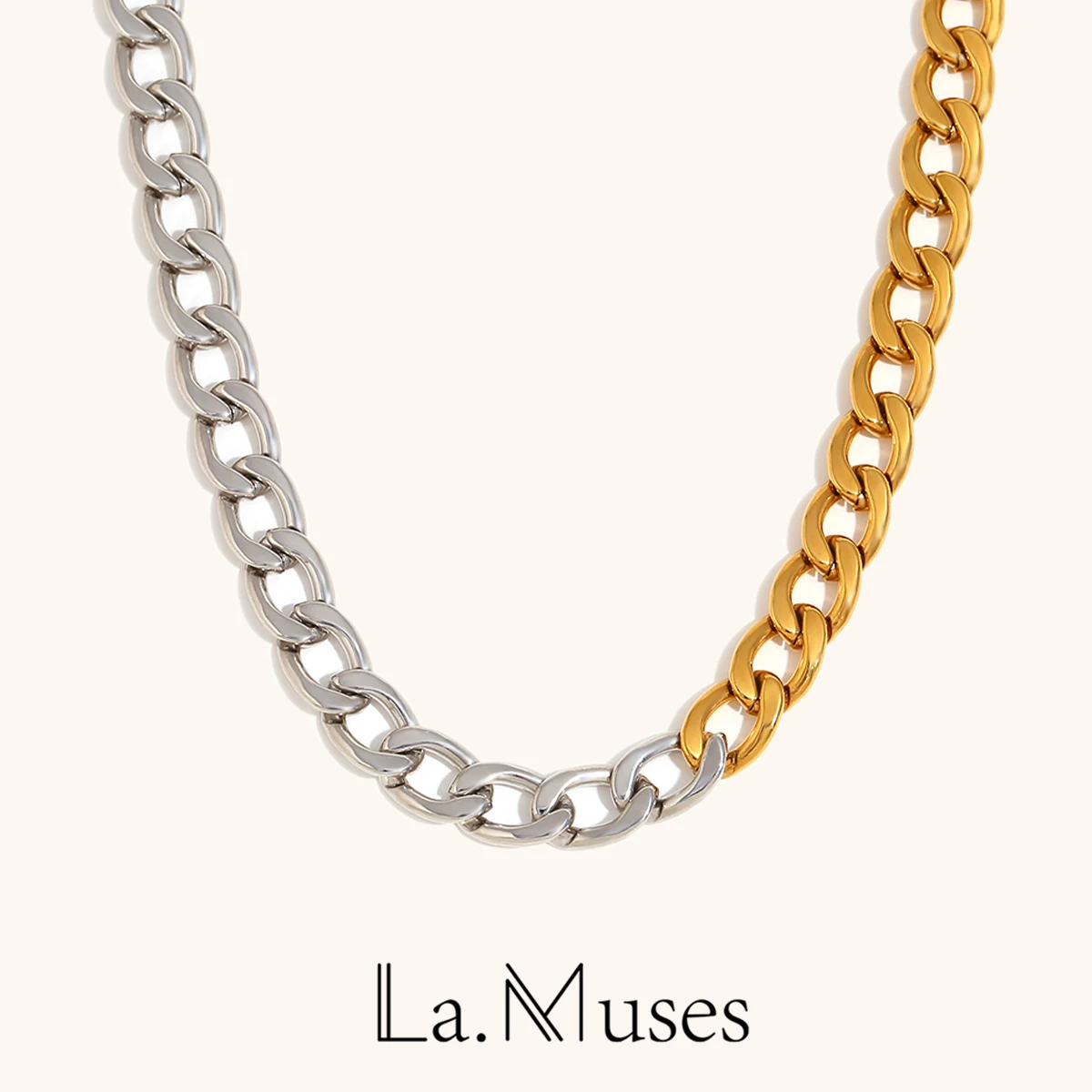 La. Muses Minimalist Basic Cuban Polished Chain Stainless steel Women's Necklace PVD Gold-plated Fashionable Jewelry Gifts