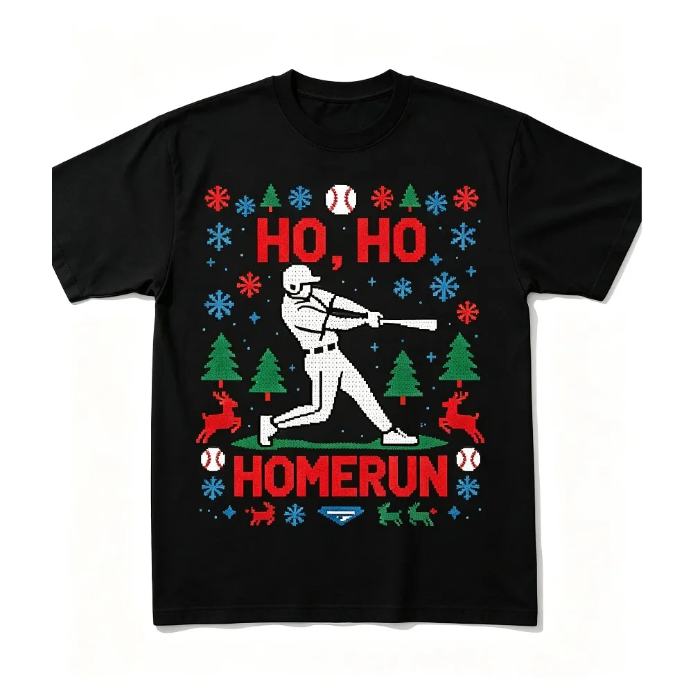 2026 New Men Trendy Christmas Graphic Print T-shirt, Great For Holiday Party Casual Attire For Baseball And Festival Enthusiasts