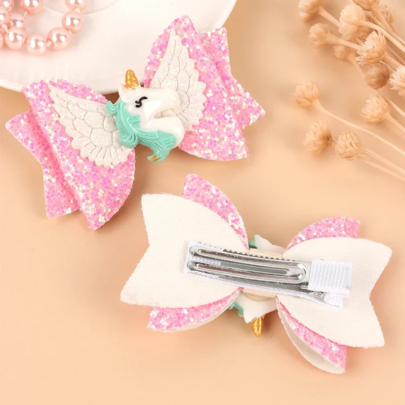 ncmama 3inch Unicorn Glitter Hair Bows Clip For Kids Girls Cute Handmade Bowknote Hair Pin Barrettes Headwear Hair Accessories