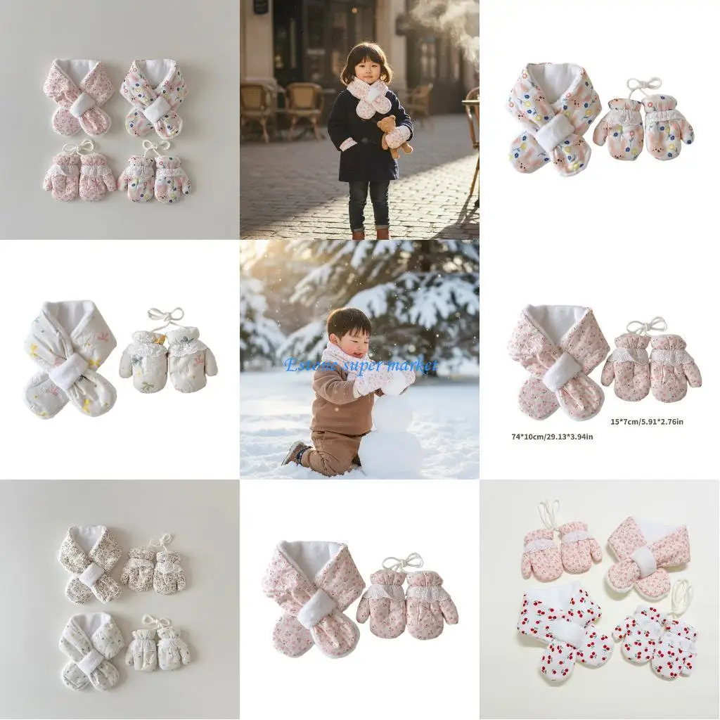 

090B Набор детских перчаток с шарфом на шею, простые одинаковые комплекты, теплый и уютный для младенцев от 2 до 4 лет