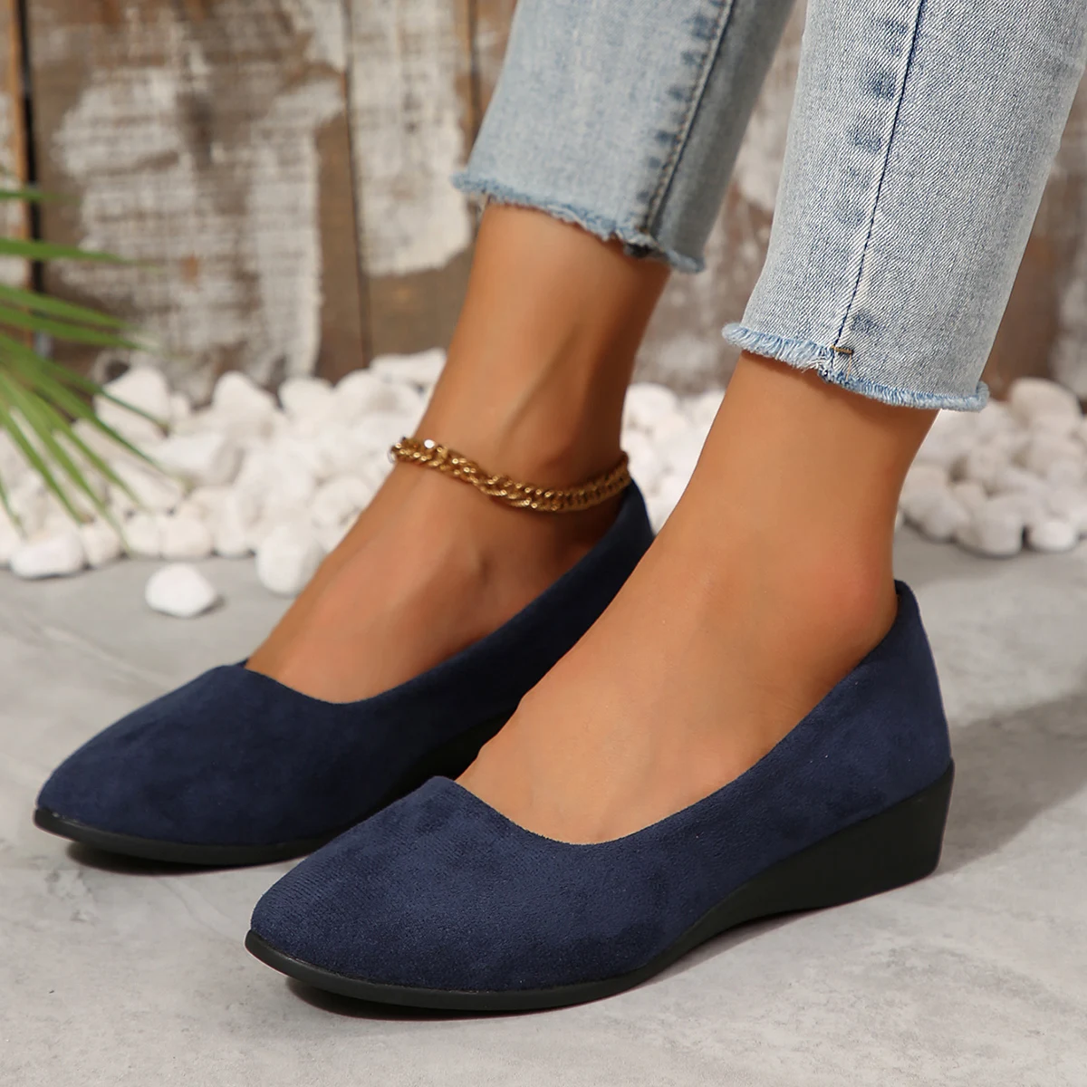 

Woman Casual Round Toe Cute Flats Flock Mocasines Ballerina Church Flats Female Suede Elegant Soft Sole Mom Blue Green Red Shoes