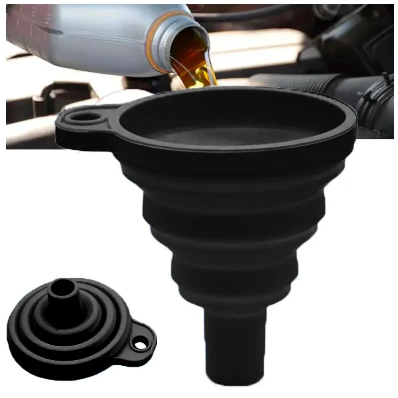 Funil líquido de silicone universal para óleo do motor e gasolina, Fluido da arruela do carro, portátil, dobrável, automático