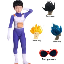 Anime children's Vegeta role-playing costume set, adult jumpsuit with three color wig and big eyes costume
