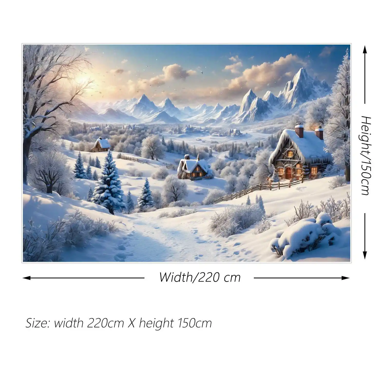 MOON.QG Backdrop Christmas Village Decorations Backgrounds for Photography Snow Winter Mountain Forest Home Hut Shooting Props