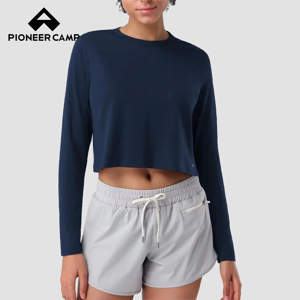 

Pioneer Camp Long Sleeve Crop Tops for Women Cropped Workout Bamboo Viscose Shirts Loose Athletic Gym Yoga Running T-Shirts