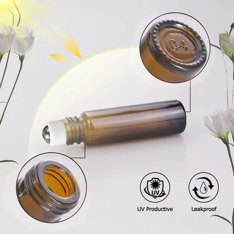 10PCS 5/10ML Glass Empty Roll on Bottles Brown Refillable Sample Essential Oil Vials With Roller Ball Perfume Liquid Container