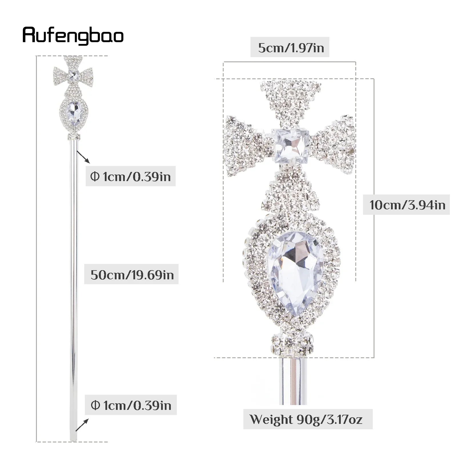 White Diamond Alloy Crown Fairy Wands for Girl Princess Wands for Kids Angel Wand for Party Costume Wedding Birthday Party 50cm