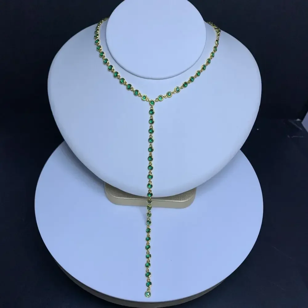 2025 New Arrival Round Bezel Set Tennis Link Chain Long Y Lariat Luxury Fashion Sexy Women Jewelry Necklace