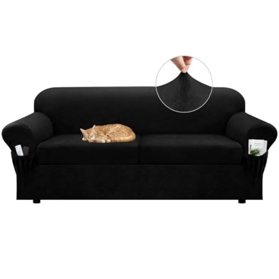 

Sofa Slipcover with Armrest Pockets 3-Piece Set, Stretch Faux Leather Couch Cover for Couches Fits 7-9" - Non-Slip, Machine Was