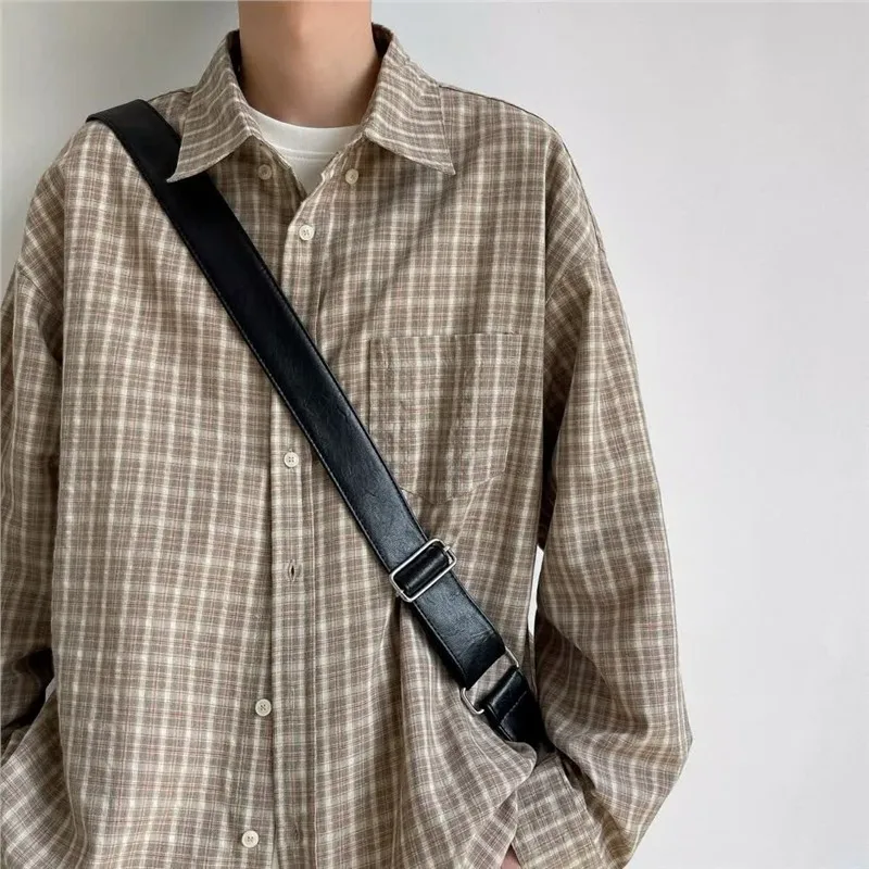 

Мужская длинная куртка в стиле ретро в американском стиле Long Sve irt, повседневная свободная посадка, весна-осень, новый тренд, брендовая куртка с воротником в клетку с принтом