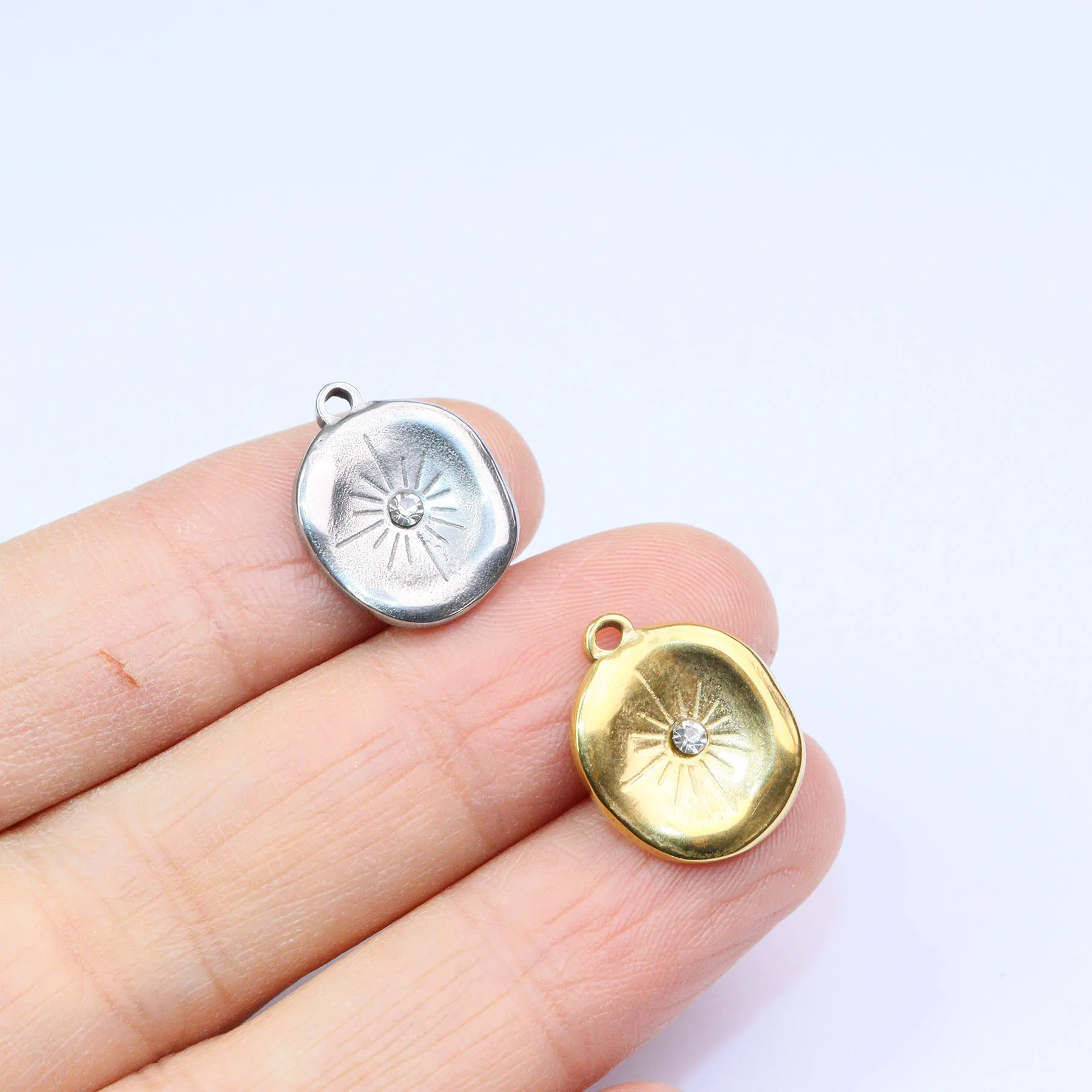 5pcs  Stainless Steel Rhinestones Star Fashion Jewelry Charms Pendant DIY Handcraft Vacuum Plate Waterproof Antiallergic