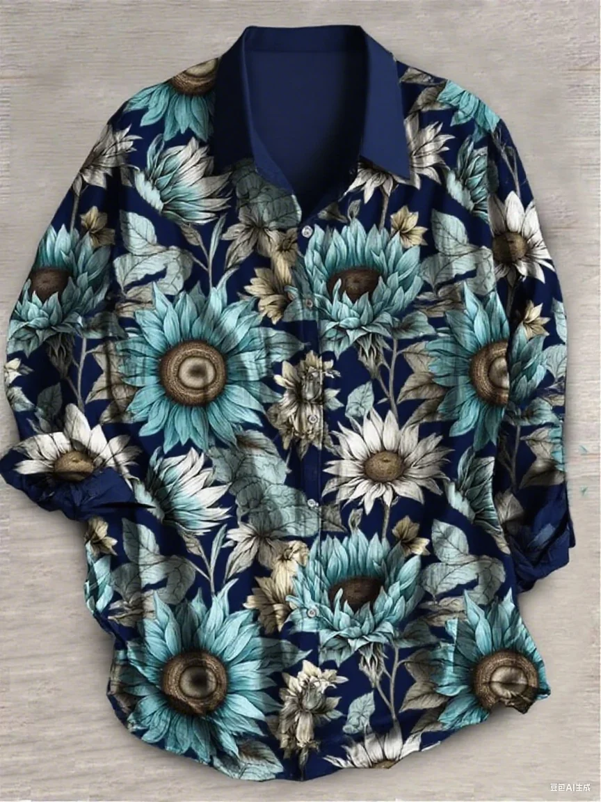 

Summer new men's casual linen long-sleeved shirt breathable large size art oil painting style soft and comfortable XS-6XL