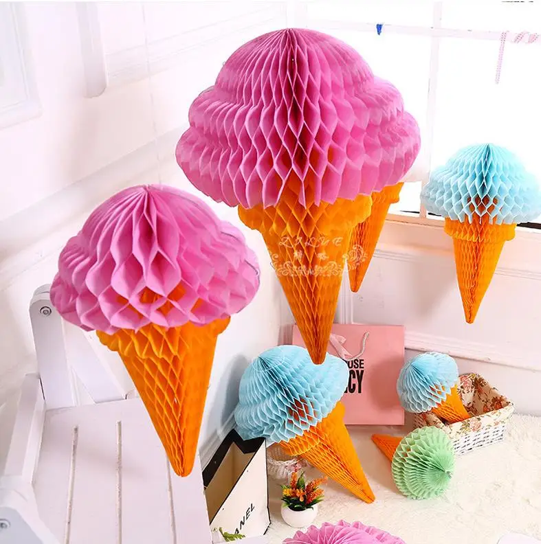 Ice Cream Honeycomb Balls Paper Lanterns Pompoms Wedding Decorations Supermarkets Shopping Markets Garland Decoration