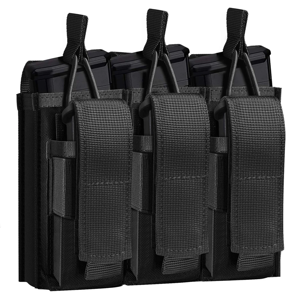 Tactical Magazine Pouch Open-Top Molle Triple Mag Bag 5.56 7.62 Magazine Pouch Mag Holder Carrier for Rifle M4 M14 G17 G19