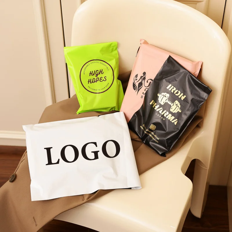 100 plastic courier bags, colored packaging bags, polyethylene mailing bags, parcel shipping and storage bags, with printed logo