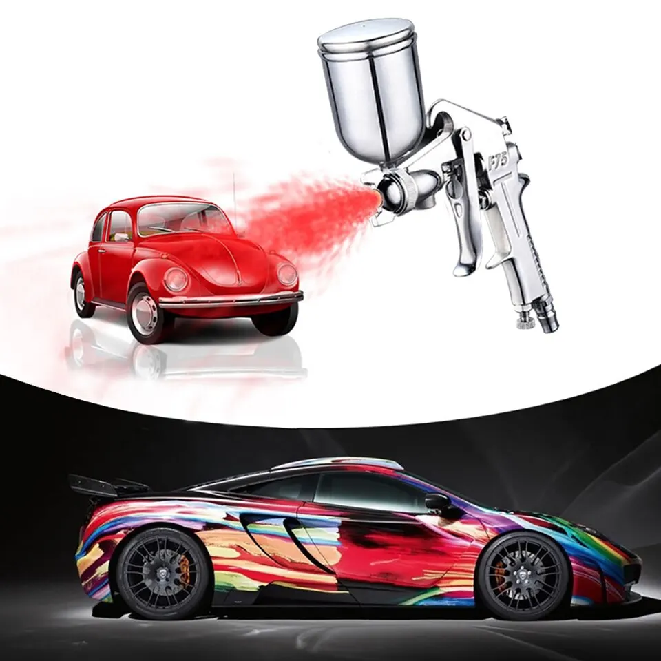 F-75 Spray Gun 1.5mm Nozzle with Cup Silver Handle Adjustable Color Spray Gun for Automotive Furniture Parts Painting