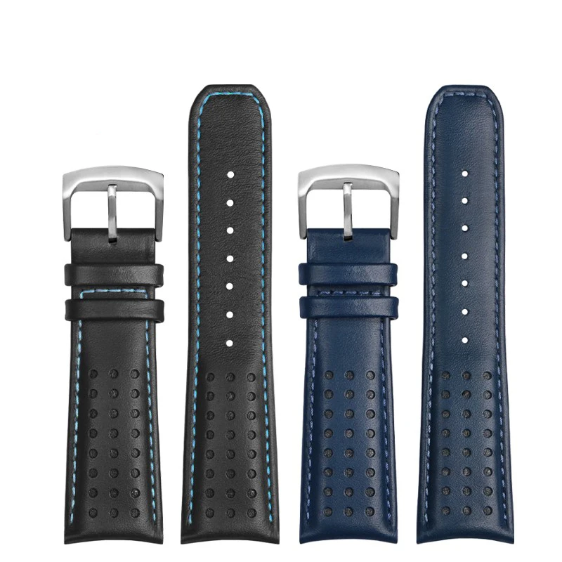 For Casio EDIFICE Metal Series EQW-A2000 Blue Black Curved End Leather Watch Band Belt Breathable 22mm Watch Chain Watchband