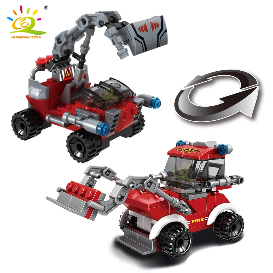 HUIQIBAO 806pcs 8in1 City Fire Truck Model Building Blocks Firefighting Set Fireman Figures Bricks Construction Toy for Children