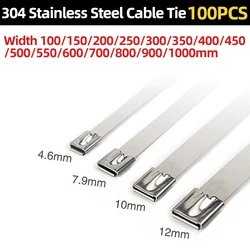 Cable Ties 100pcs 4.6mm Width100-1000mm 304 Stainless Steel Metal Zip Multi-Purpose Wires Exhaust Wrap Coated Locking Ties